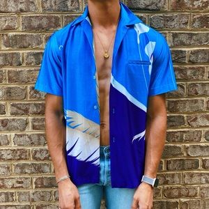 Vintage Malihini Hawaii Electric Blue Button Down